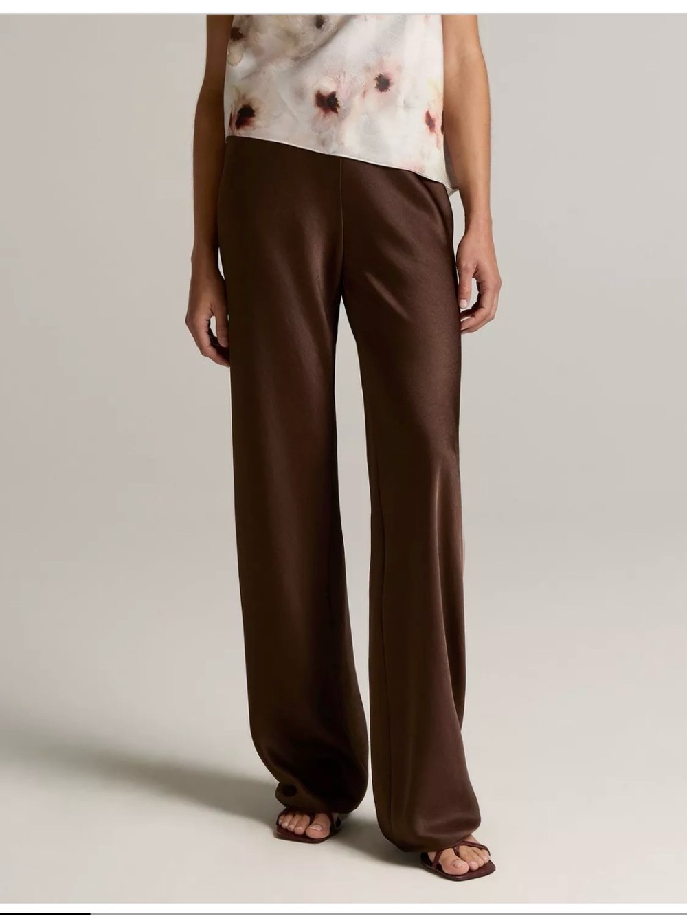 Vince Chocolate Brown Satin Boot-Flare Pants